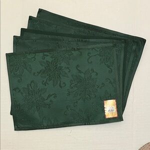 St. Nicholas Square Table Placemats Green Set of 5 Poinsettia Scroll